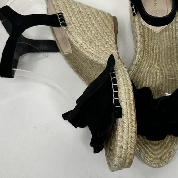 Loeffler Randall Gabby Suede Ruffle Wedge Espadrille Size 8 Black - Picture 4 of 9